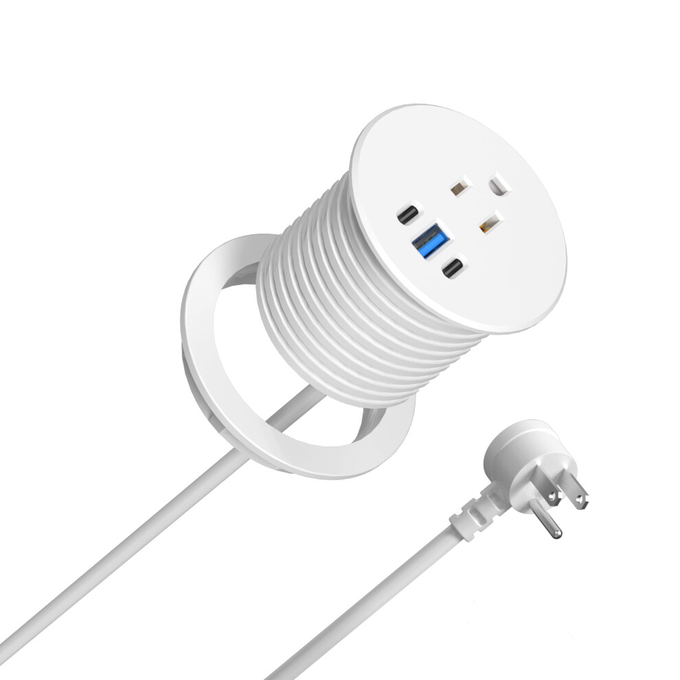 2.5 Inch Desk Power Grommet With 20W Usb C Fast Charging, 1 Outlet And 2 Usb Ports, Flush Mount 6Ft Cord White 9365369611948