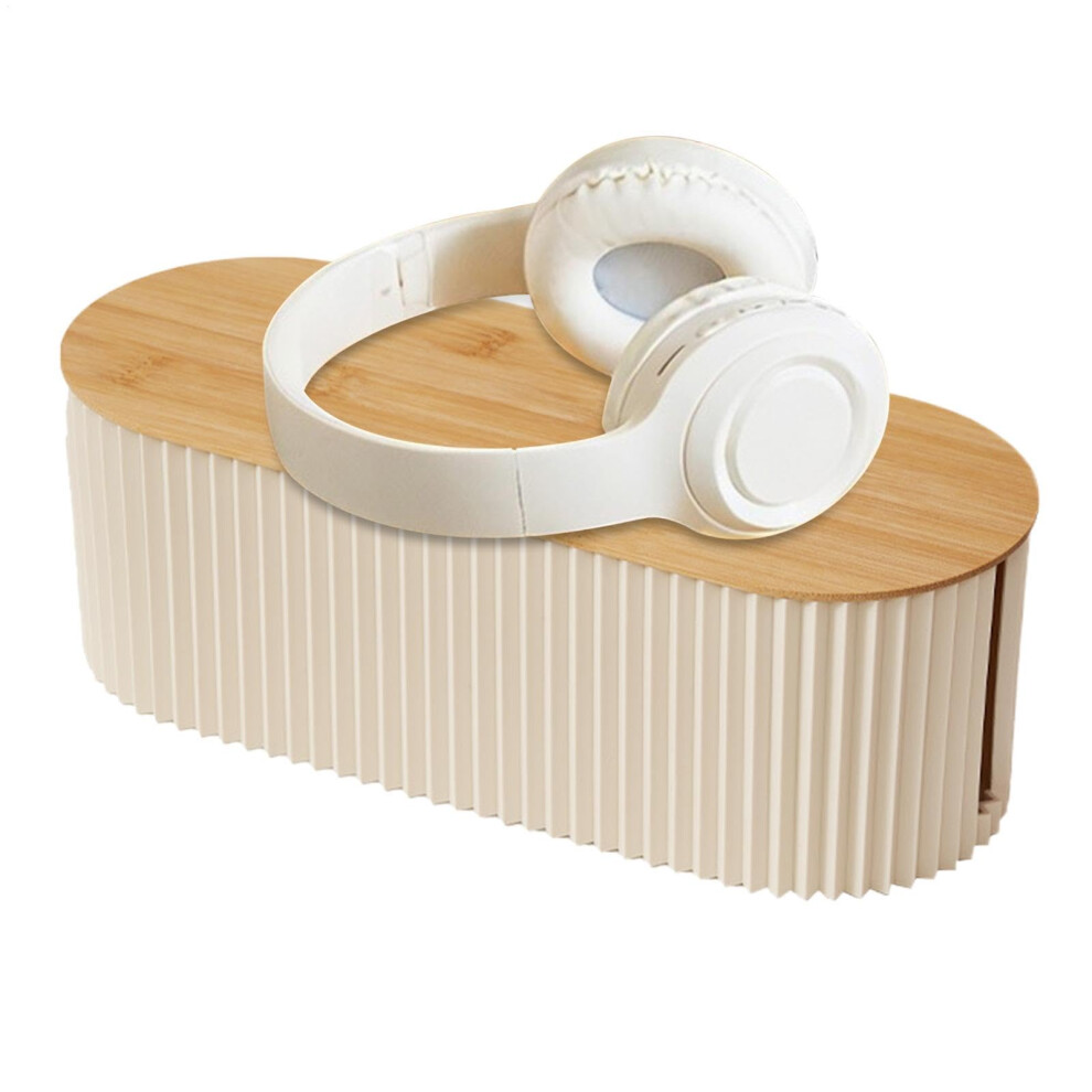 White Cable Management Box With Bamboo Lid, Cord Organizer For Neat Home And Office Setup 9164114442697