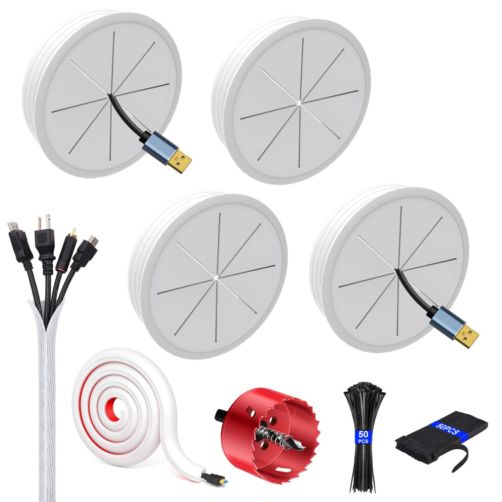 Cable Management Kit With Hole Saw 60Mm Grommet Tube And Selfadhesive Duct For Wall Tv And Desk 9164114443014