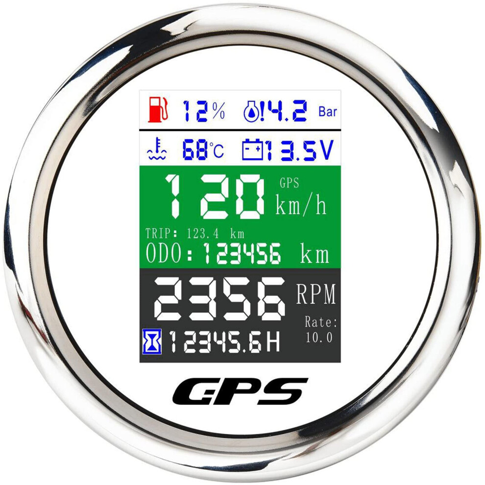 Gps Speedometer 85Mm 6In1 Tachometer Voltmeter Fuel Water Temp Oil Pressure Gauge For Car Boat 932V White 9164114443847