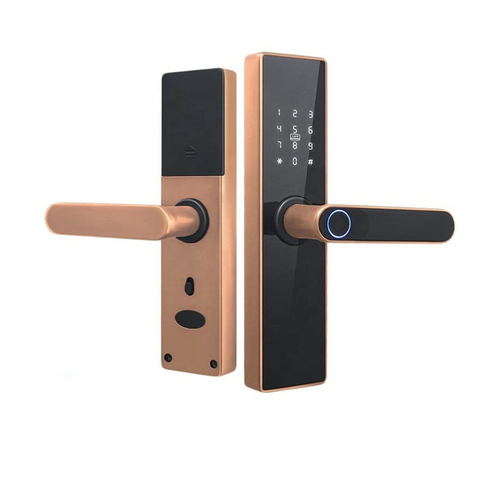 Smart Door Lock With Biometric Fingerprint Unlock, Nfc Access Compatible With Tuya, Usb Backup, Bronze Handle 9164114444196