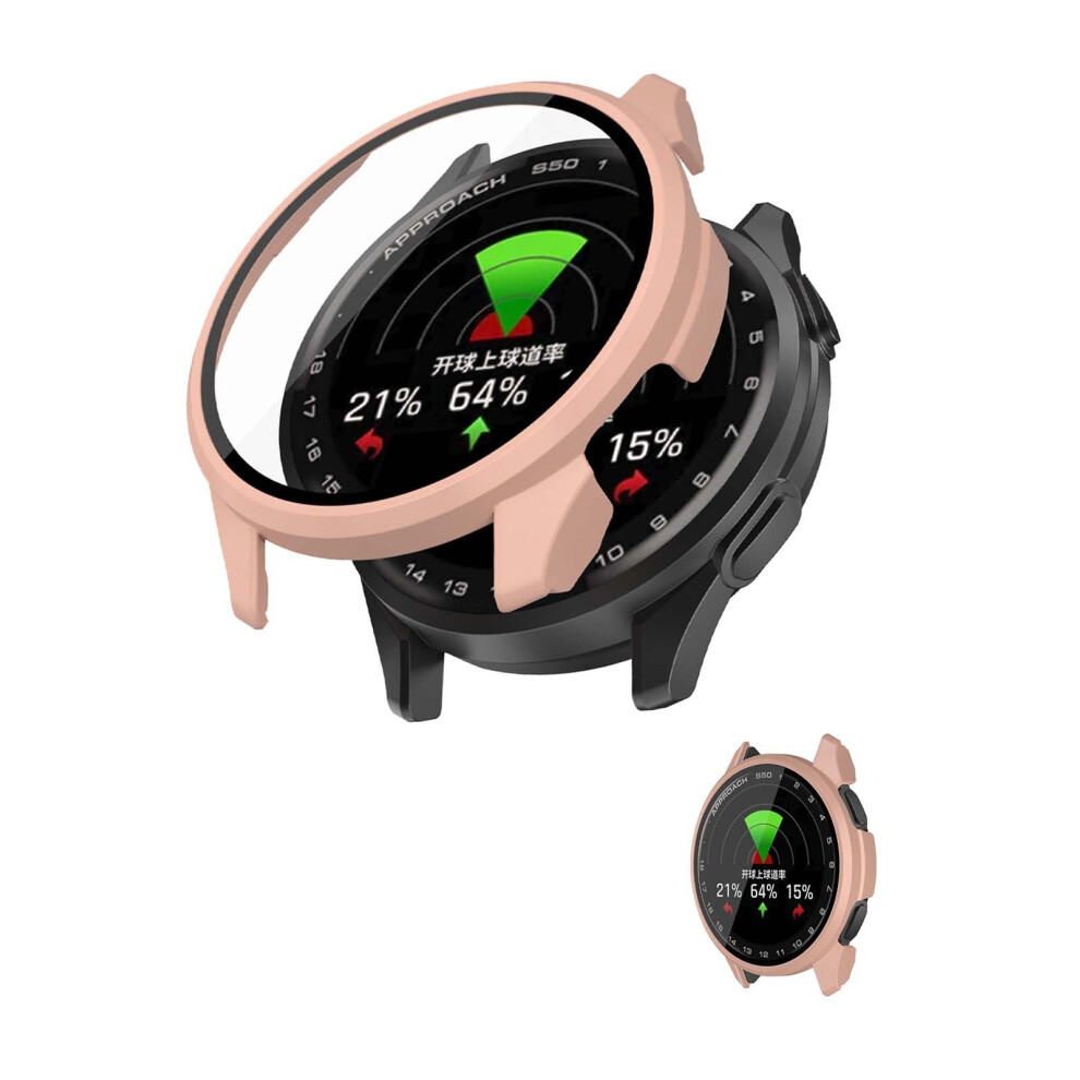 Case With Builtin Tempered Glass Screen Protector, Scratch Resistant Cover For Garmin Approach S50 Pink 9164114444035