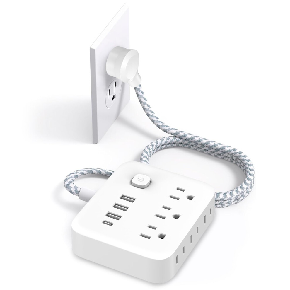 10In1 Surge Protector Power Strip With 6 Outlets, Usb C Fast Charging, 5Ft Flat Plug Cord 9164114445919