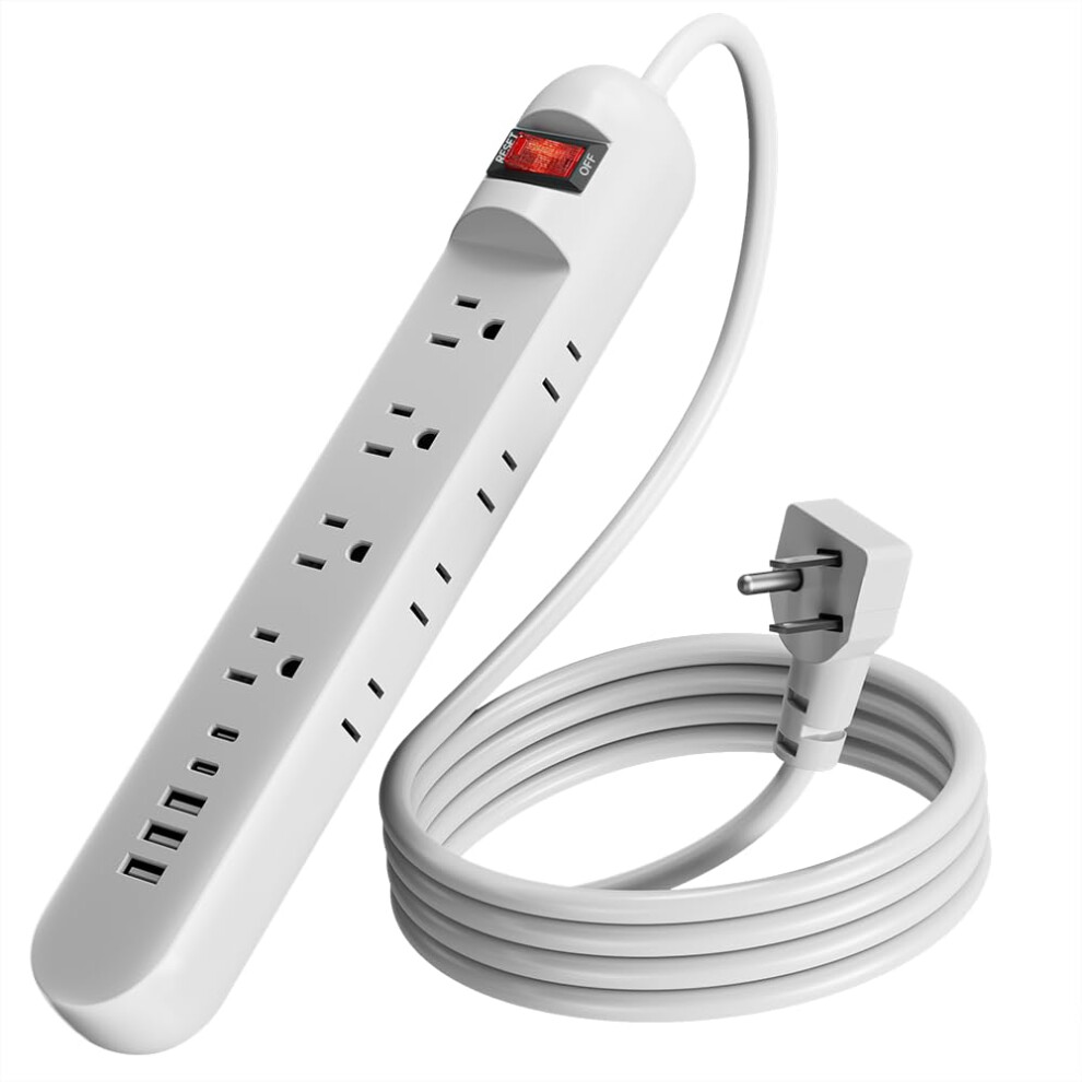 Power Strip With Usb, 10Ft Long Cord Surge Protector, 8 Outlets 3 Usb Ports, Wall Mount, White 9365369615496