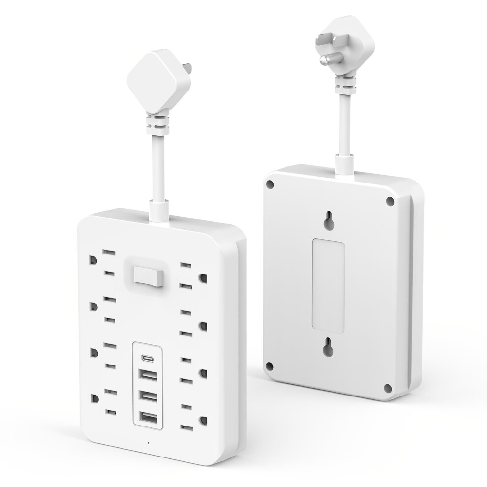 Surge Protector Power Strip With 8 Outlets, Usbc Fast Charging, Flat Plug And Wall Mount, 5Ft Braided Cord For Home Office 9365369616257