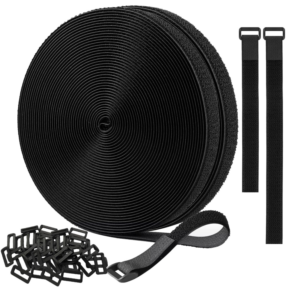 Hook And Loop Straps 1'X32ft Roll With 48 Buckles, Reusable Cuttolength Cable Ties For Cord Organization 9164114447517