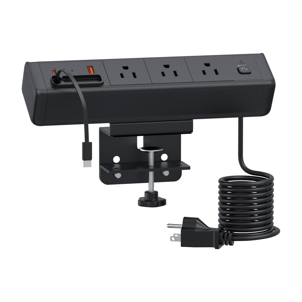 Desk Clamp Power Strip With Fast Usbc Charging, Retractable Cable, 3 Ac Outlets And Usb Ports 9164114447807