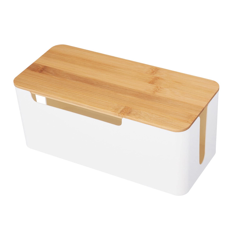 Cable Management Box With Bamboo Lid, Fits Large Power Strips, Ventilated Openings For Home Office 9365369617124