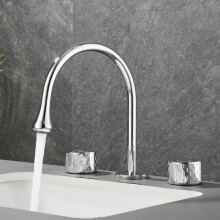 Bathroom Sink Faucet 3 Hole Brass, 360 Swivel Spout, Double Handle Hot Cold Mixer, Black Chrome