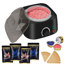Waxing Kit for Women and Men with Wax Warmer, 4 Hard Wax Beans, 20 Sticks, Adjustable Temp, Black