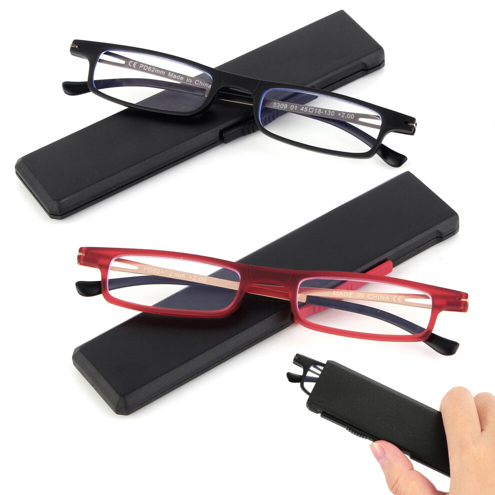 Blue/Light/Red Folding Reading Glasses 2.5X Blocking Tr90 Ultrathin With Case And Black 2Pcs
