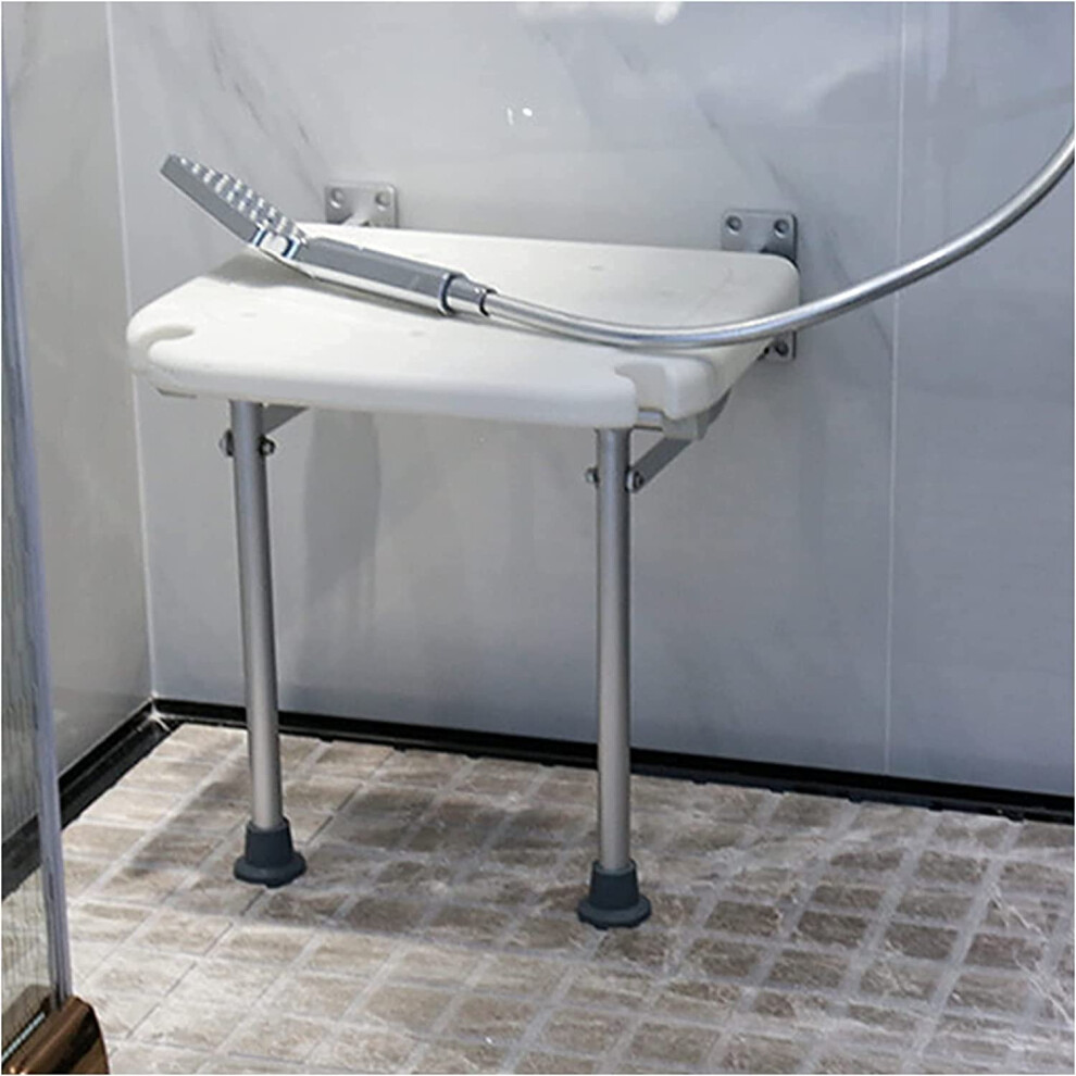 Wall Mounted Folding Shower Seat for Elderly, SpaceSaving NonSlip Bathroom Chair with Chrome Brackets