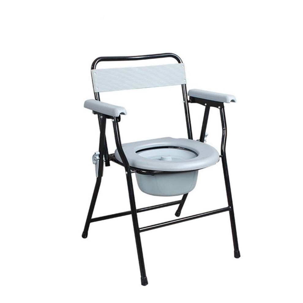 Folding Commode Chair with Backrest, Removable Padded Seat and Bucket, 100kg Stable Load Capacity