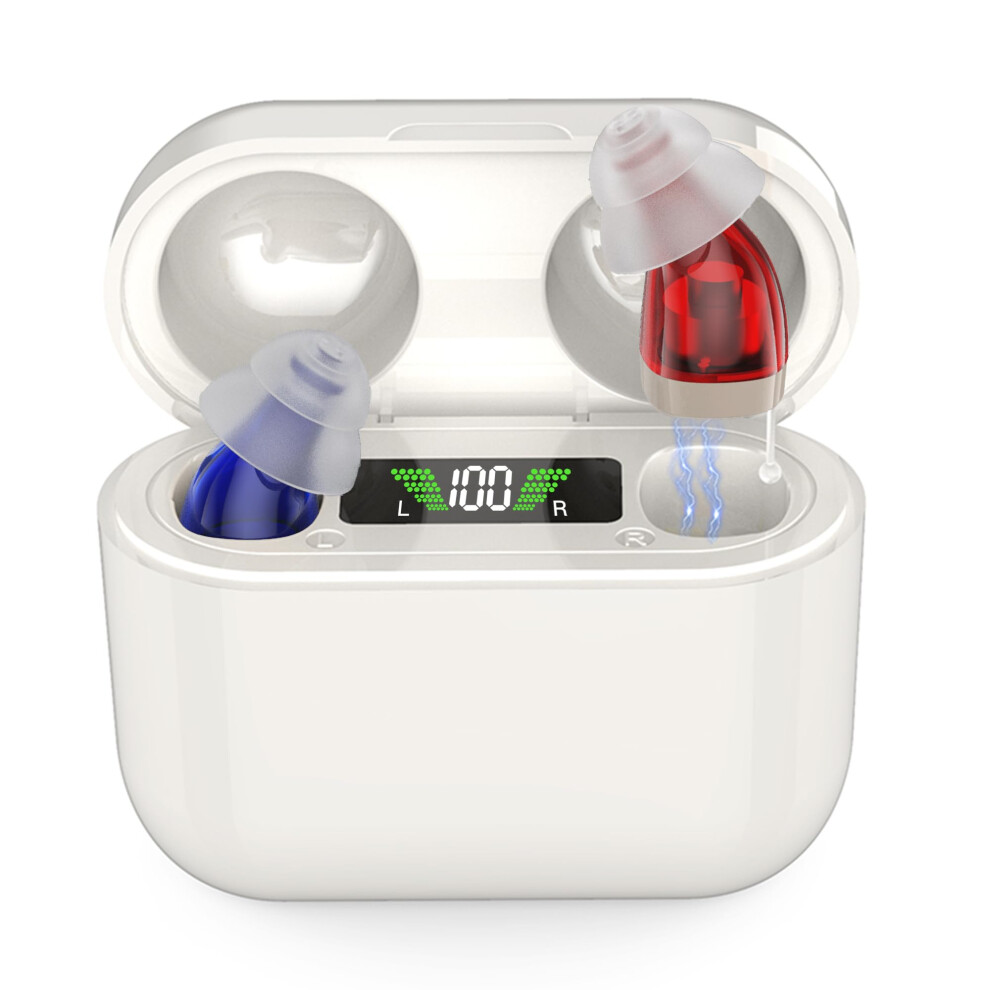 White Rechargeable Invisible Hearing Aids For Seniors With Noise Reduction And Long Battery Life