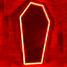 Goth Neon Sign with Dimmable Red LED Glow, Unique Coffin Mirror Wall Decor for Halloween