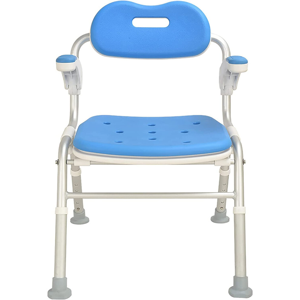 Collapsible Shower Chair with Backrest and Flip Up Armrests, Non Slip Bath Stool for Elderly