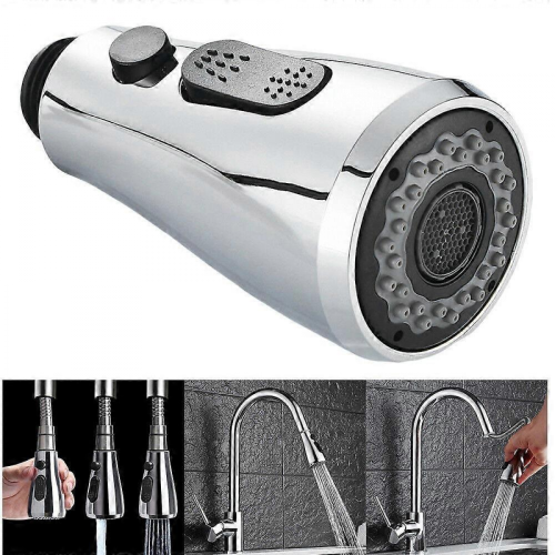 (Silver) Pull Down Kitchen Faucet Spray Head Replacement, 2-Function Tap Head 1