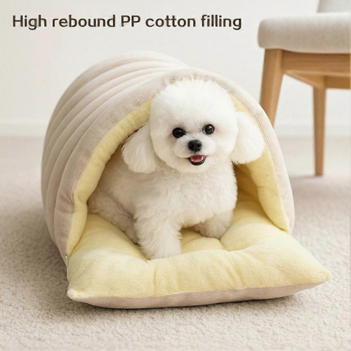 (Beige, M) Winter Breathable Cozy Cat Cave Bed for Small Medium Pets 2