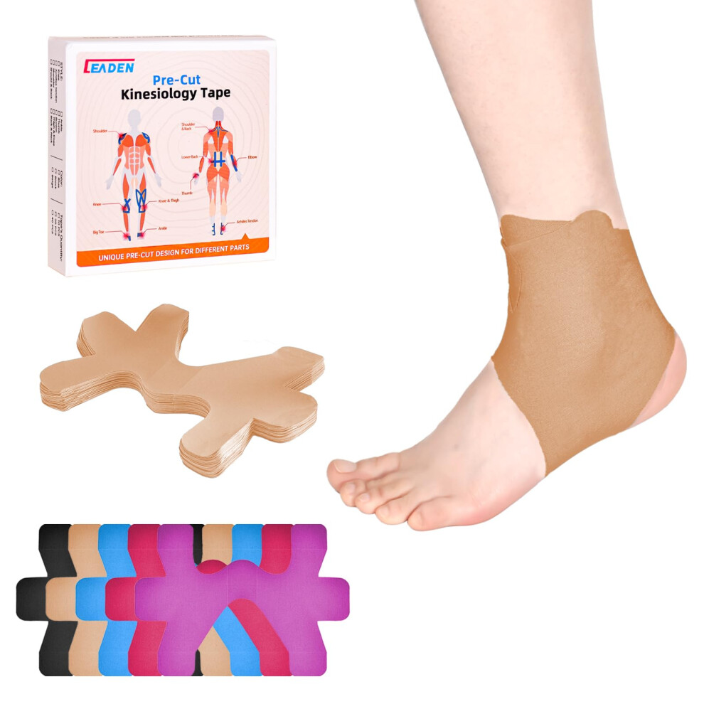 Beige Precut Kinesiology Tape For Ankle Support, Waterproof Elastic Breathable Latex, 10 Pcs