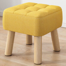 Square Fabric Footstool with Soft Cushion, Low Ottoman Seat for Living Room, Bedroom, Balcony, Beige 11.8x11.8x13.4 Inch