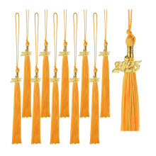 10PCS Graduation Tassel with 2025 Golden Year Charm, Multiple Colors, Standard Ceremony Size, Light Orange