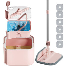 SelfStanding Spin Mop and Bucket System with 6 Microfiber Pads, Dual Chamber for Hardwood Floors