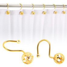 Shower Curtain Hooks Set of 12 Rustproof Metal Rings Decorative Bathroom Curtain Hangers Golden