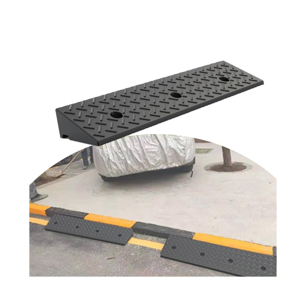 Heavy Duty 4 Inch Rise Curb Ramp for Driveway and Garage, NonSlip Rubber with Drainage