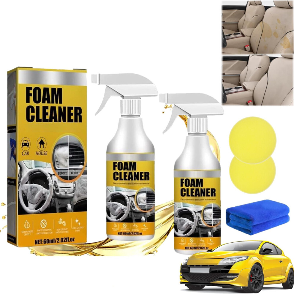 Car Interior Cleaner All Purpose Foam Spray, Powerful Stain Removal, Lemon Fresh, 60Ml 2Pcs 9164114462190
