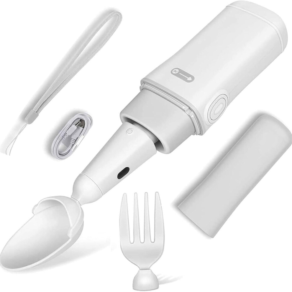 White Antishake Spoon With 360 Control, Adaptive Spoon For Tremors, Ergonomic 2 In 1 Utensil Set