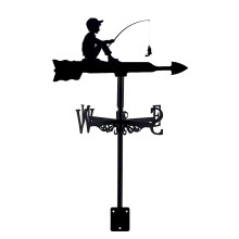 Outdoor Metal Weather Vane Boy Fishing Roof and Garden Decor, Rust Resistant with Mount Options