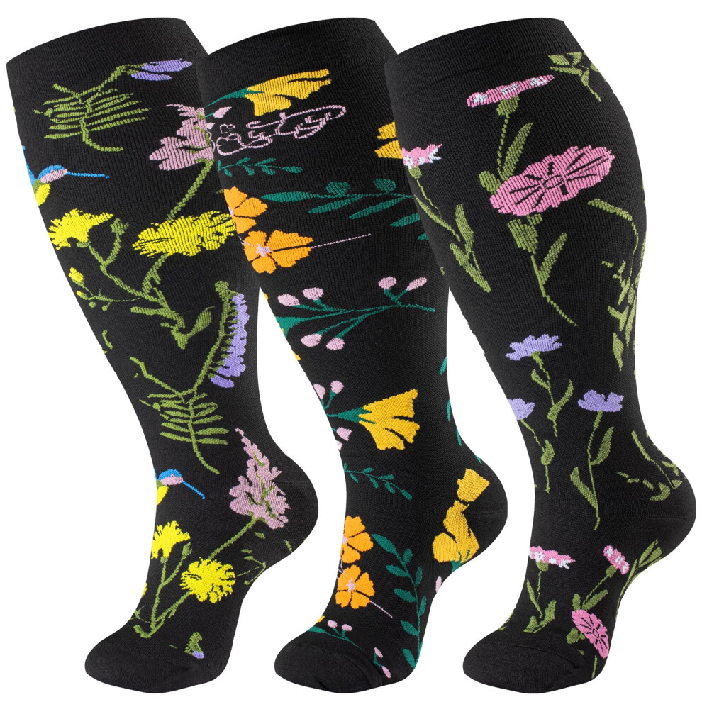 3 Pairs Plus Size Compression Socks 2030mmHg Extra Wide Calf Graduated Support for Women and Men