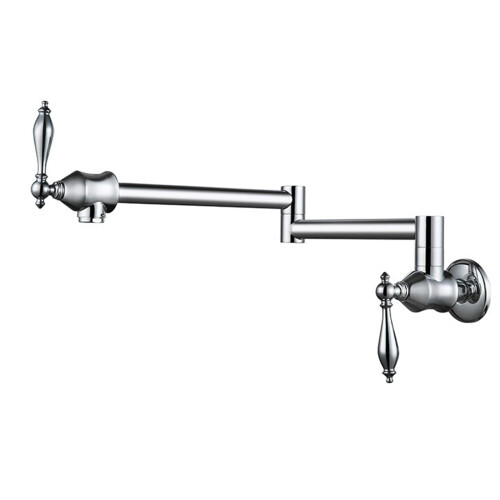 Pot Filler Wall Mount Kitchen Faucet with Folding Swing Arm Double Handle Solid Brass
