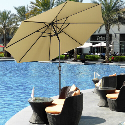 (Taupe) Sunshade Round Garden Parasol Patio Umbrella 3M