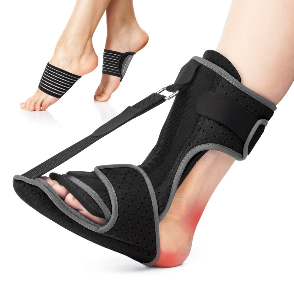 Plantar Fasciitis Night Splint with Arch Support, Adjustable Foot Drop Brace for Achilles Tendonitis Relief