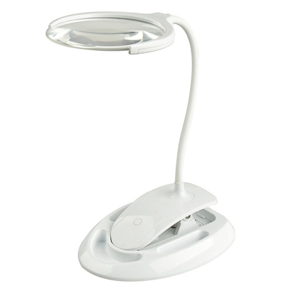 Rechargeable ClipOn LED Magnifying Glass with Adjustable Desktop Lamp for Reading and Crafts