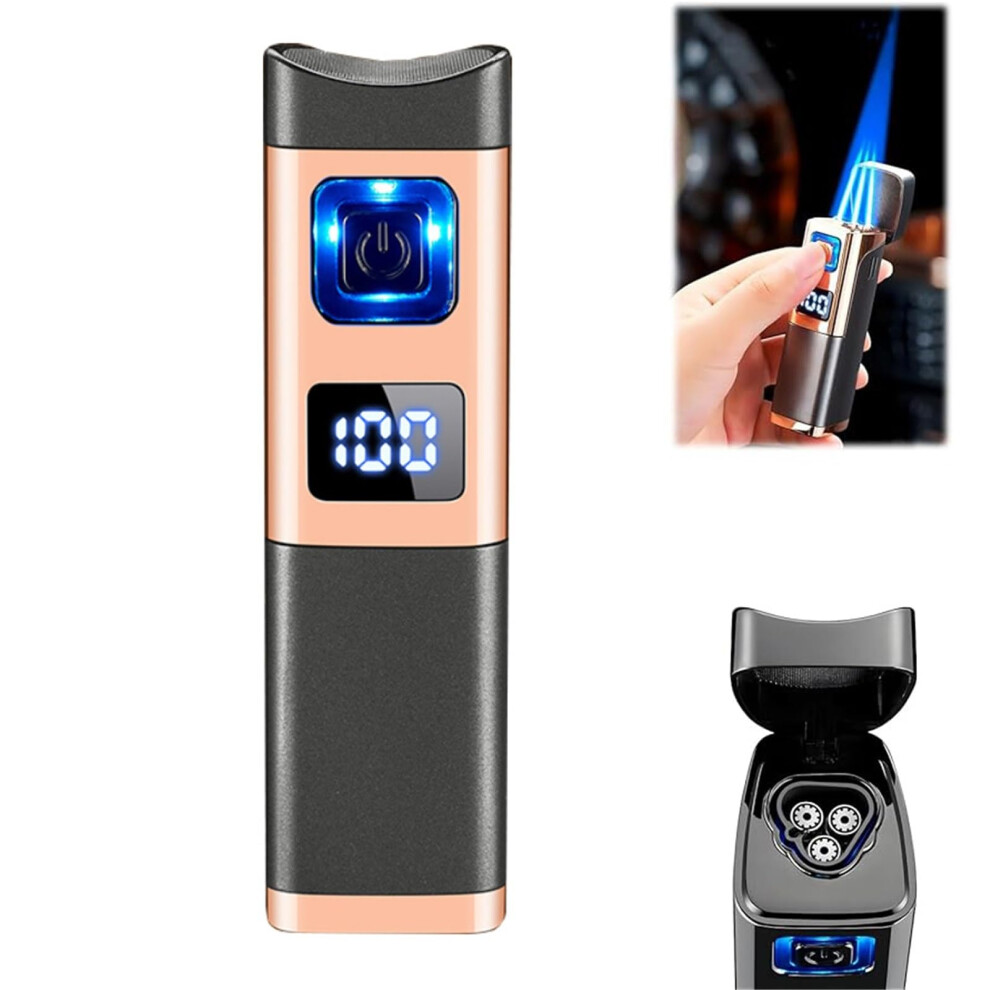 Triple Jet Flame Cigar Lighter with Punch, Windproof Butane Torch with Fuel Window Zinc Alloy