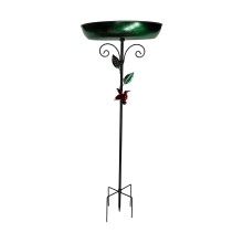 Outdoor Metal Bird Bath Bowl with Stake, Detachable Dual Feeder, Sturdy 5Prong Base for Garden