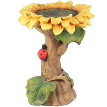 Resin Outdoor Bird Bath with Pedestal, Decorative Sunflower Design, Weather Resistant Dual Purpose for Garden Yard