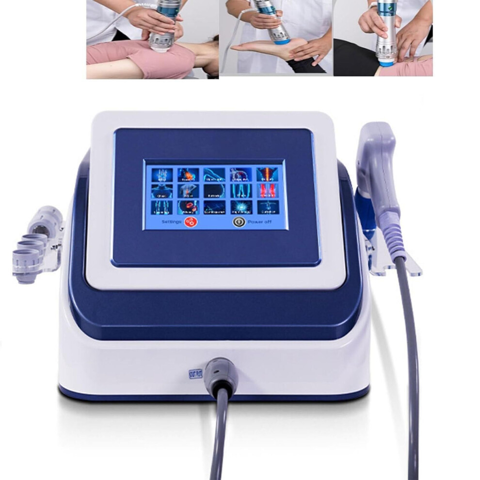 Blue Shockwave Therapy Machine With 5 Heads For Muscle And Joint Pain Relief, Adjustable Intensity
