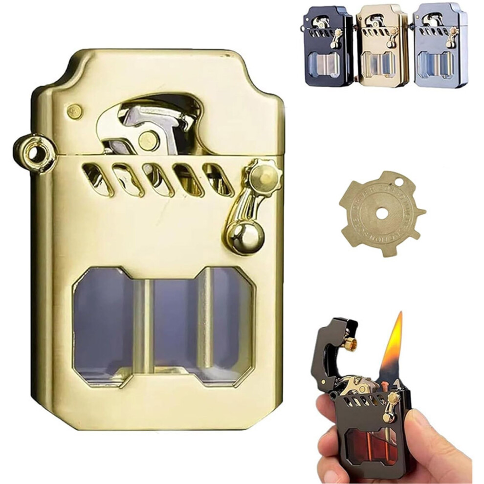 Gold Retro Kerosene Lighter Windproof Flame Vintage Zinc Alloy Oil Lighter With Gear Linkage Mechanism
