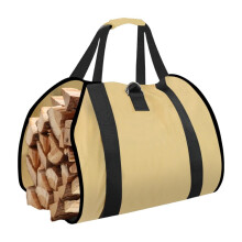 Firewood Tote Bag HeavyDuty Waxed Canvas Log Carrier with Handles for Fireplace or Stove Khaki