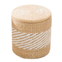 Round Woven Ottoman Footstool Set of 2 with Storage for Living Room or Bedroom Decor