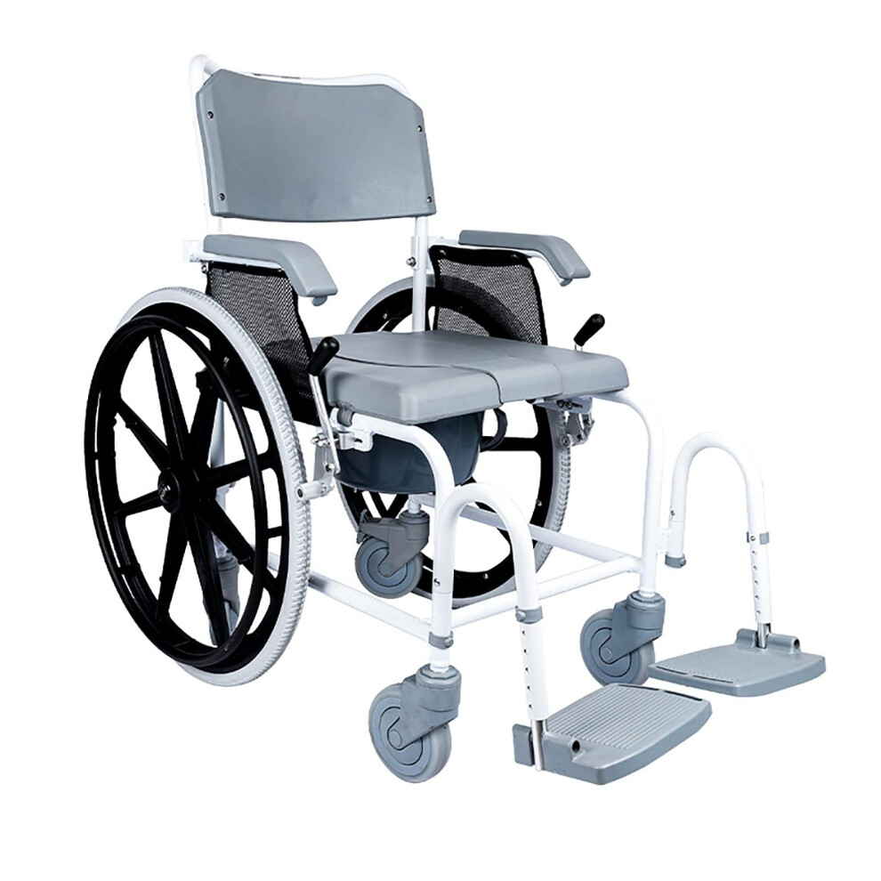 3 in 1 Shower Commode Wheelchair Bedside Chair for Elderly Disabled, 297 lbs Capacity, Wheels