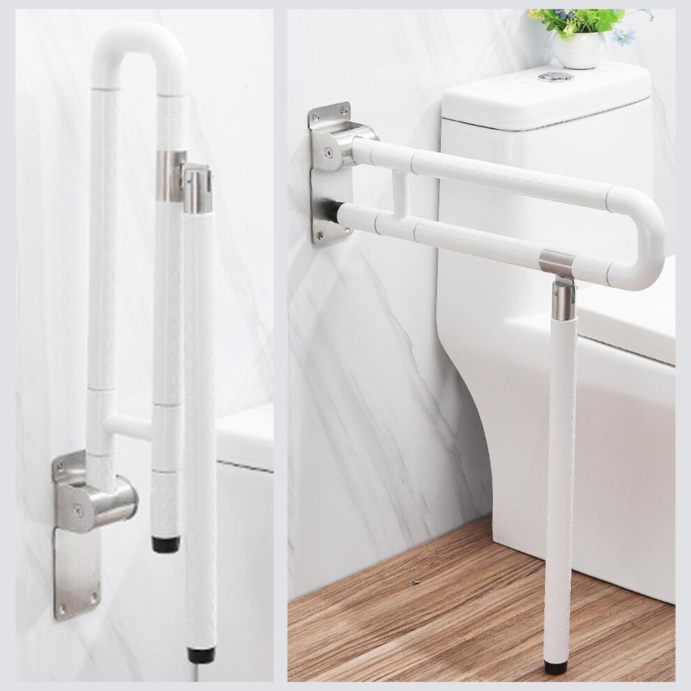 White Toilet Grab Bar With Leg Support, Foldable Flipup Bathroom Safety Rail For Elderly And Disabled,