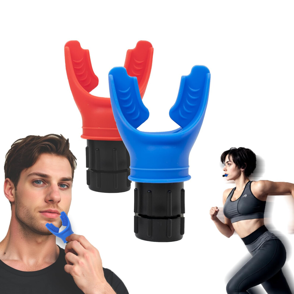 Red/Blue 2 Pack Adjustable Breathing Trainer For Athletes, Respiratory Muscle Exercise For Running Cycling Swimming And