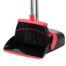 Broom and Dustpan Set with Long Handle Angle Broom for Indoor Outdoor Cleaning, Black and Red