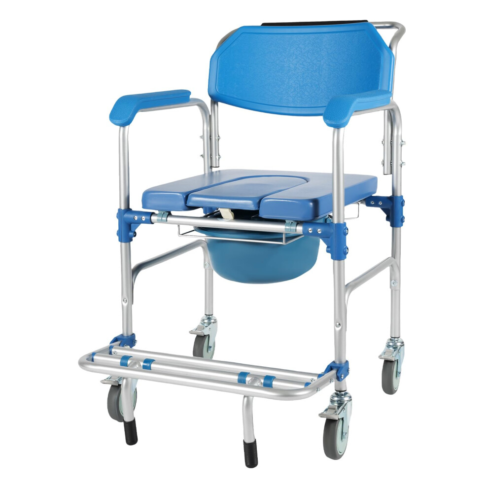 4 in 1 Shower Commode Chair with Bucket, Folding Wheelchair Commode for Elderly and Disabled