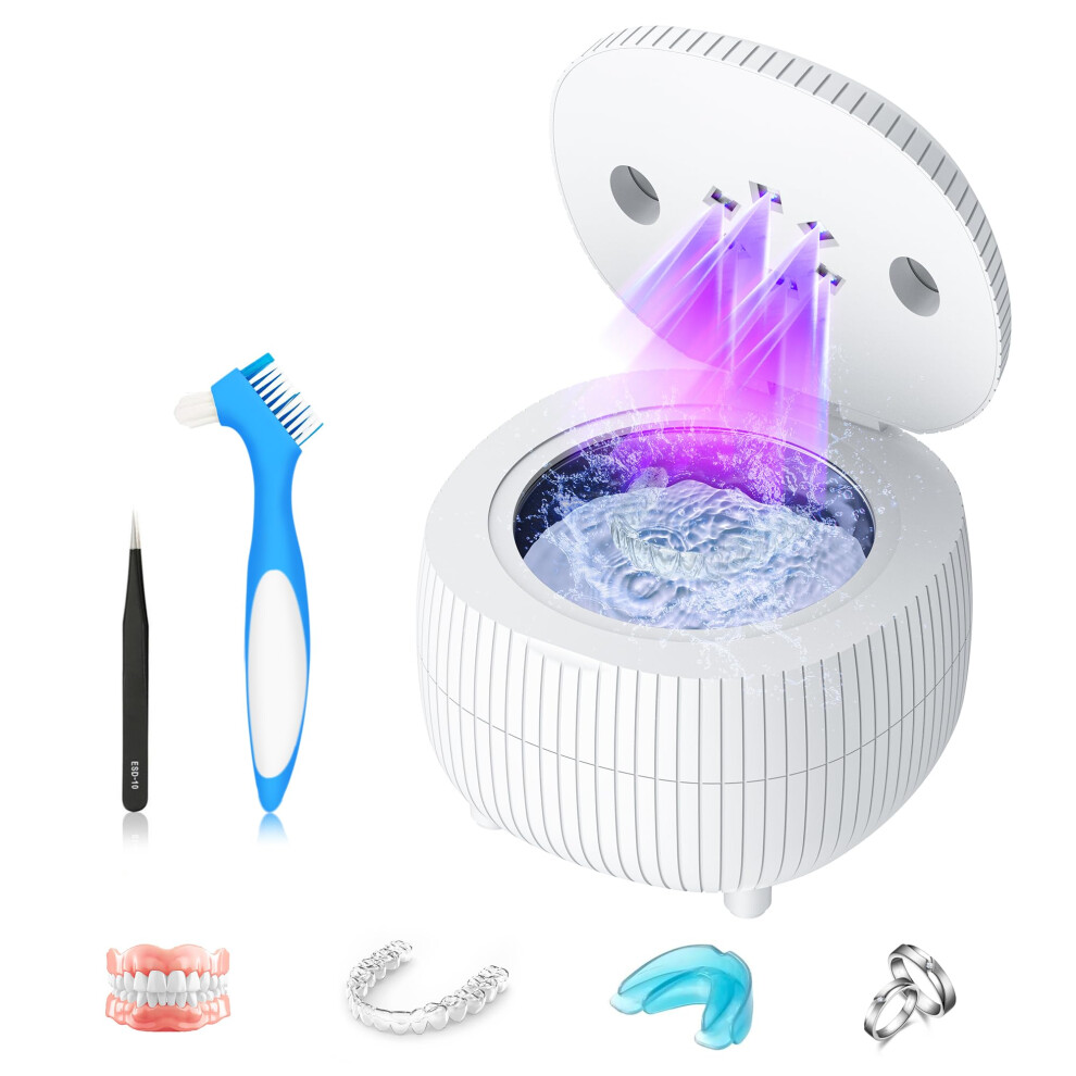 White/Light Ultrasonic Denture And Retainer Cleaner With 45Khz Deep Cleaning And 360 Uv Sterilization, 200Ml