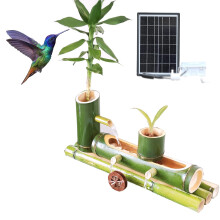 Solar Powered Bamboo Fountain for Garden Decor, Bird Bath Water Feature with Pump Indoor Outdoor